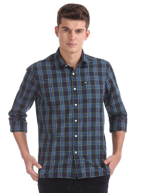 blue checkered casual shirt - 17999154 - Very Small Image - 1