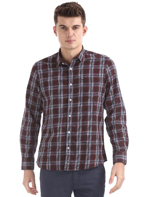 brown checkered casual shirt - 17999156 - Very Small Image - 1