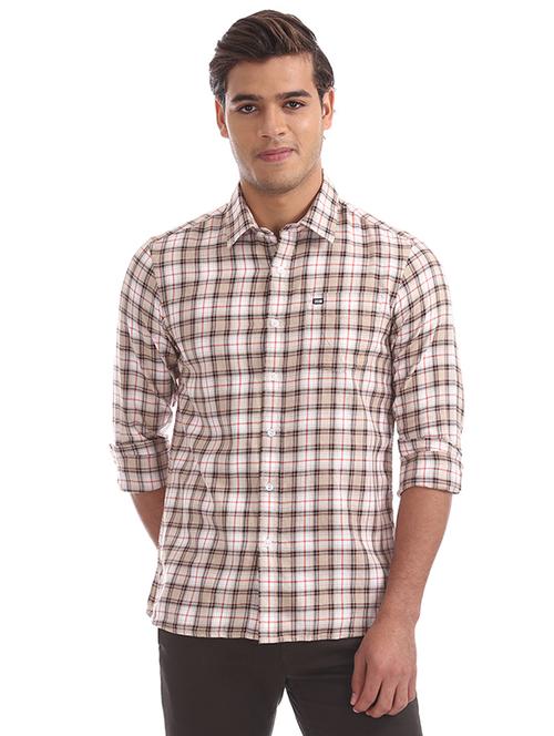 beige checkered casual shirt - 17999158 - Very Small Image - 1