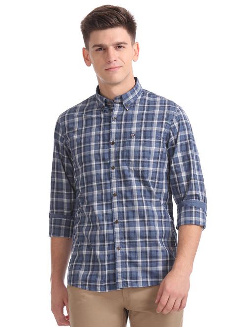 blue checkered casual shirt - 17999159 - Very Small Image - 1