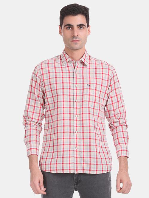 beige checkered casual shirt - 17999175 - Very Small Image - 1