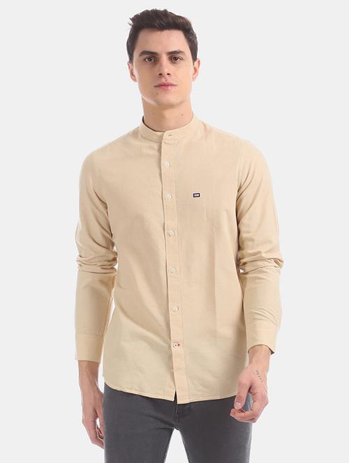 beige solid casual shirt - 17999196 - Very Small Image - 1