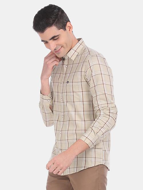 beige checkered casual shirt - 17999198 - Very Small Image - 1