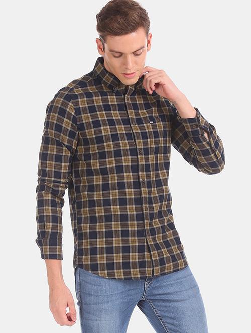brown checkered casual shirt - 17999201 - Very Small Image - 1