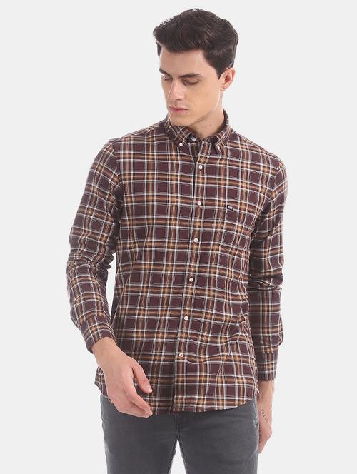 brown checkered casual shirt - 17999208 - Very Small Image - 1