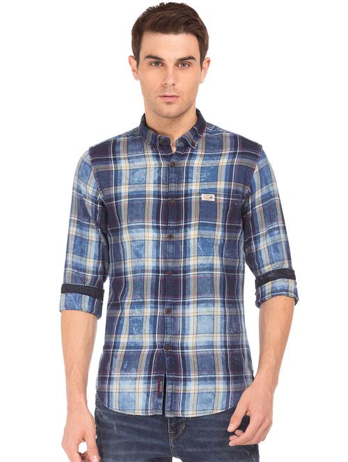 blue checkered casual shirt - 17999245 - Very Small Image - 1
