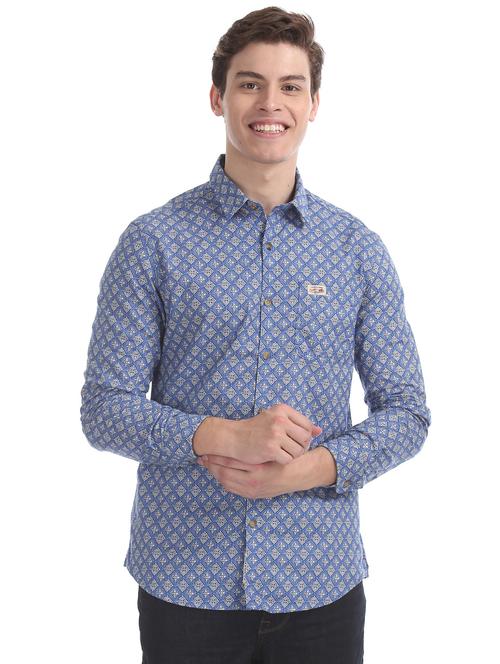 blue printed casual shirt - 17999262 - Very Small Image - 1