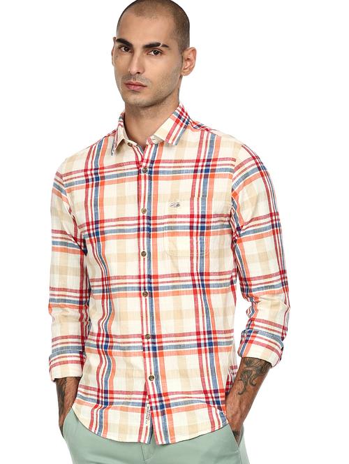 beige checkered casual shirt - 17999273 - Very Small Image - 1