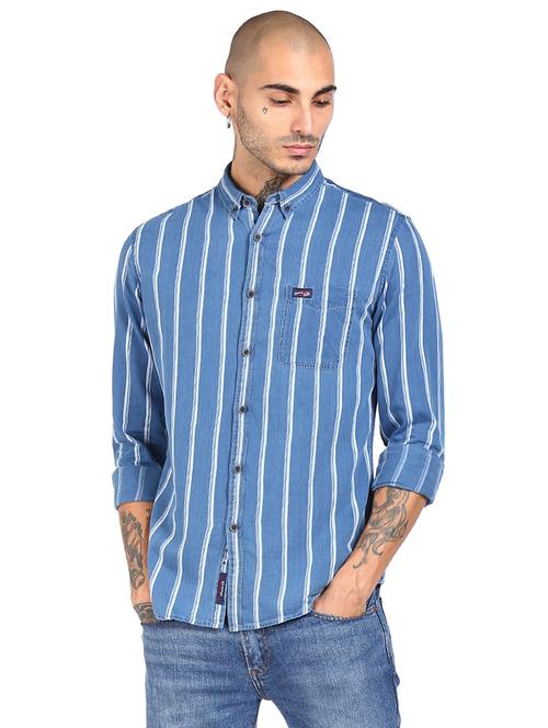 blue striped casual shirt - 17999284 - Very Small Image - 1