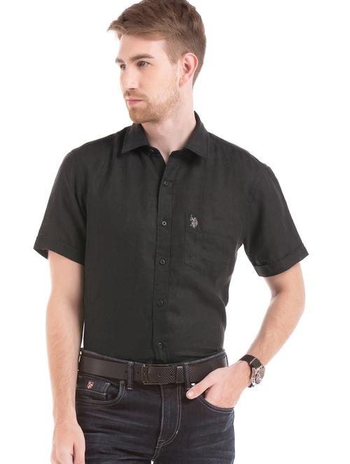 black solid linen casual shirt - 17999285 - Very Small Image - 1