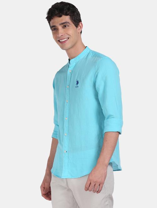 blue solid linen casual shirt - 17999383 - Very Small Image - 1