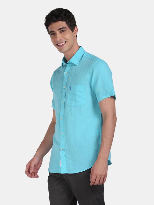 blue solid linen casual shirt - 17999394 - Very Small Image - 1