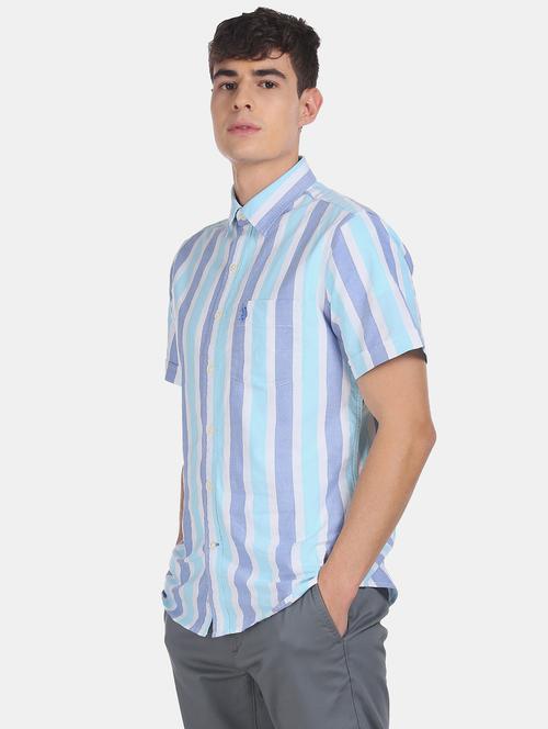 blue striped casual shirt - 17999405 - Very Small Image - 1