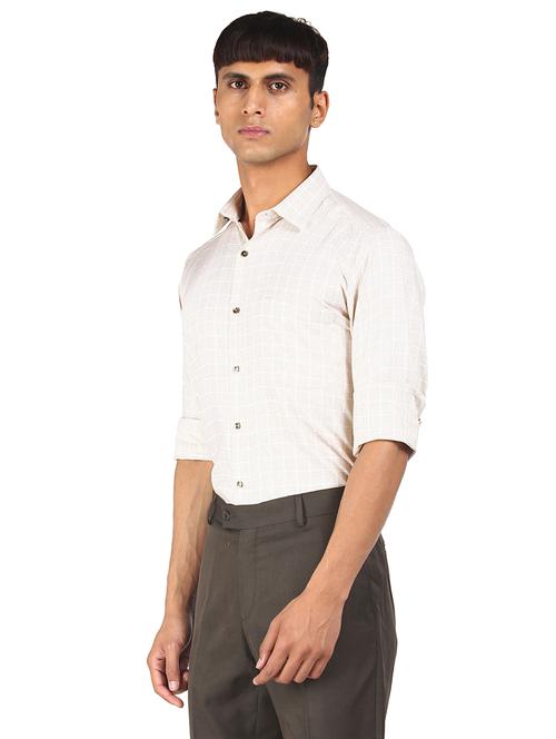 beige checkered formal shirt - 17999513 - Very Small Image - 1