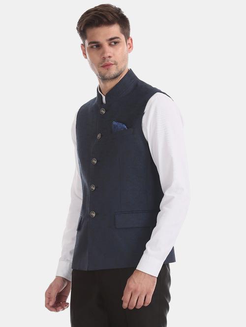 dark blue solid classic waist coat - 17999769 - Very Small Image - 1