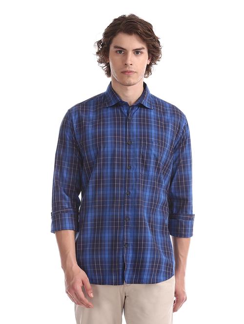 dark blue checkered casual shirt - 17999796 - Very Small Image - 1