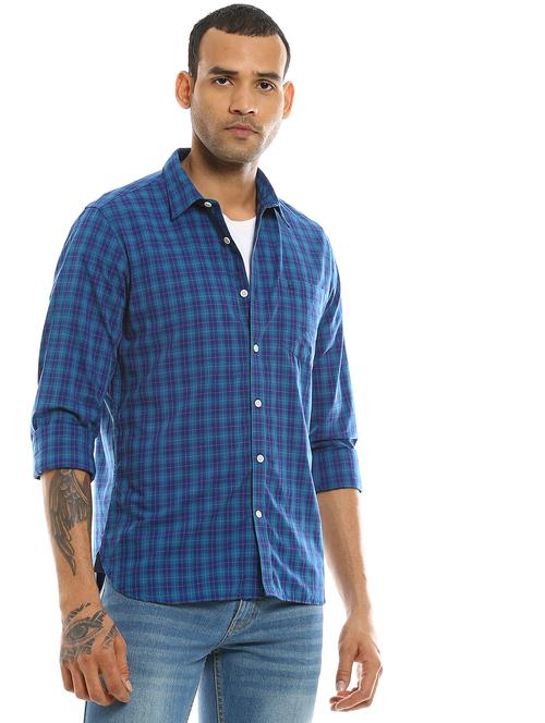 blue checkered casual shirt - 17999802 - Very Small Image - 1