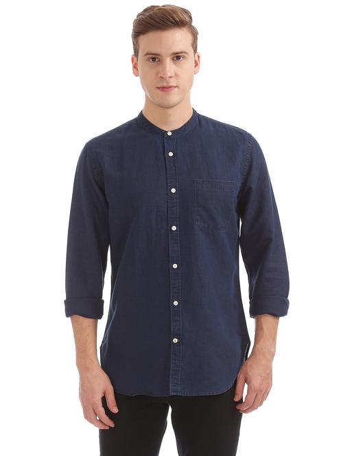 navy blue solid casual shirt - 17999819 - Very Small Image - 1
