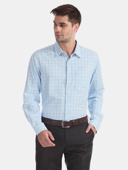 light blue checkered formal shirt - 17999966 - Very Small Image - 1