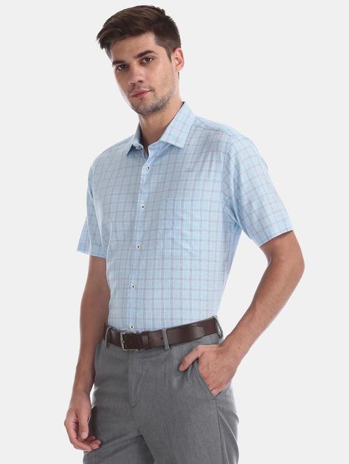 light blue checkered formal shirt - 17999981 - Very Small Image - 1