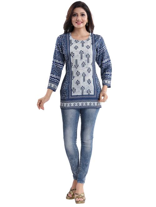 blue crepe aline kurti - 18000020 - Very Small Image - 1