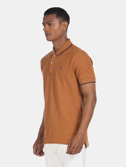 brown solid polo t-shirt - 18000968 - Very Small Image - 1