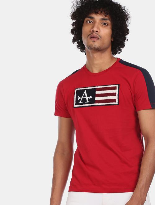 red color block cut & sew t-shirt - 18001261 - Very Small Image - 1