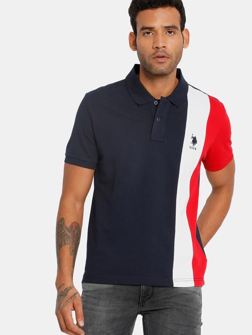 navy blue color block polo t-shirt - 18001603 - Very Small Image - 1