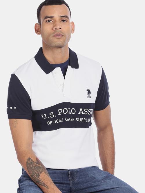 white color block polo t-shirt - 18001647 - Very Small Image - 1