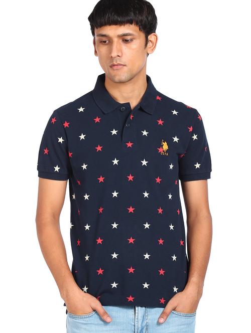 navy blue printed polo t-shirt - 18001664 - Very Small Image - 1