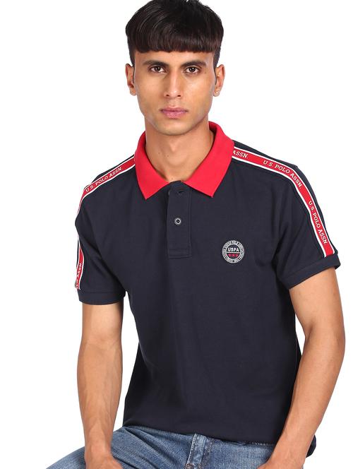 navy blue taped polo t-shirt - 18001667 - Very Small Image - 1