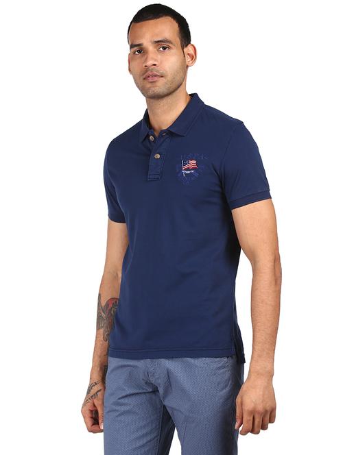 navy-blue solid polo t-shirt - 18001699 - Very Small Image - 1