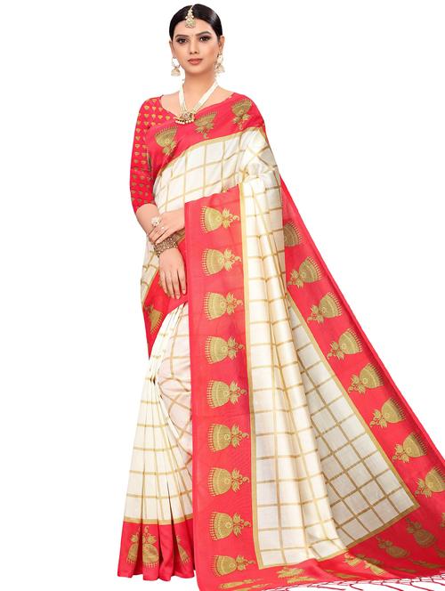 check printed saree with blouse - 18002594 - Very Small Image - 1