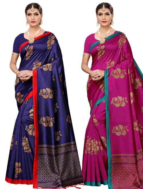 set of 2pcs combos saree  with blouse - 18002595 - Very Small Image - 1