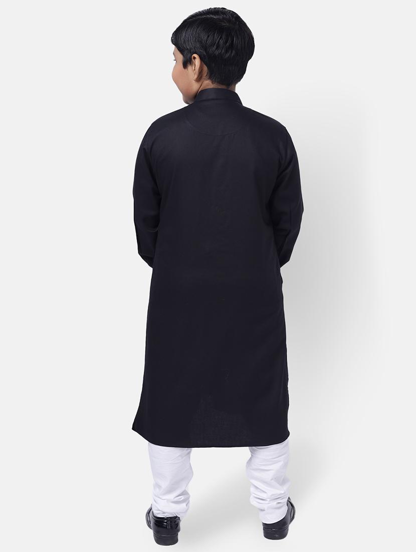 black cotton kurta - 18002870 - Standard Image - 3