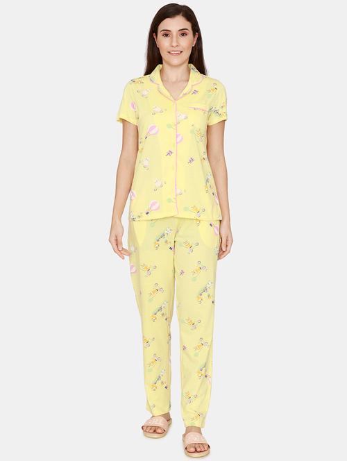 shirt collar printed nightwear pajama set - 18003095 - Very Small Image - 1