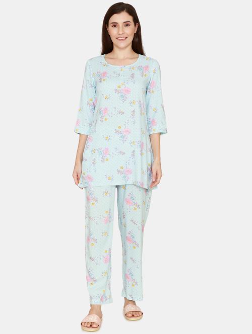 round neck printed nightwear pajama set - 18003098 - Very Small Image - 1