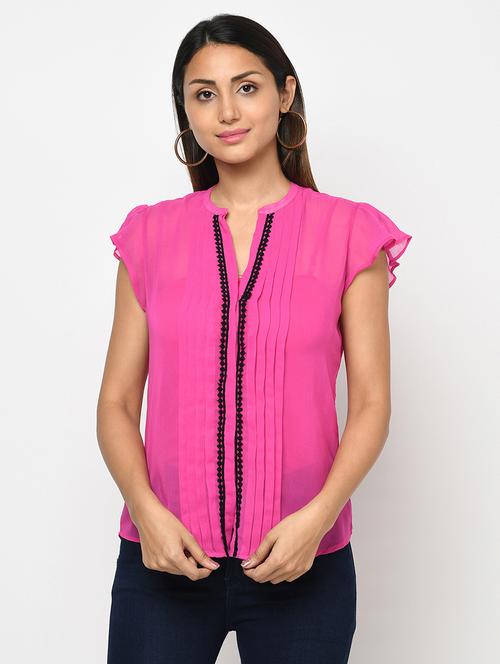 women's straight mandarin neck top - 18003519 - Very Small Image - 1