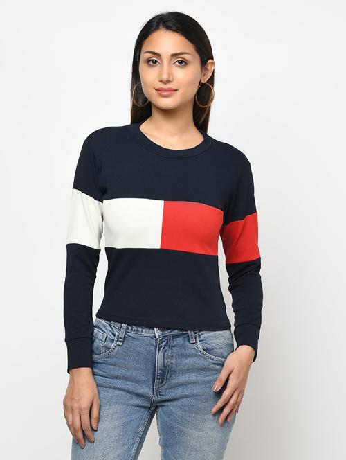 round neck color block top  - 18003524 - Very Small Image - 1