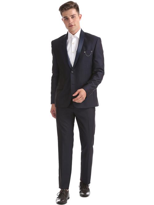 navy blue self design single breasted suit - 18004148 - Very Small Image - 1