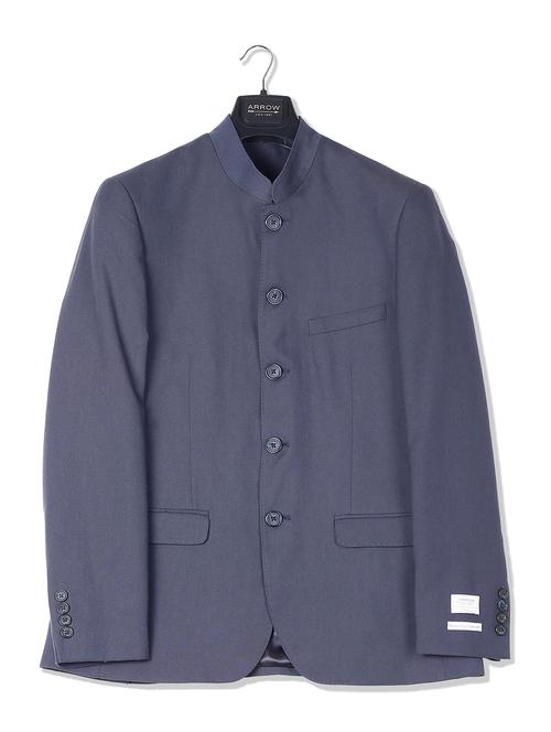 blue solid bandhgala suit - 18004152 - Very Small Image - 1