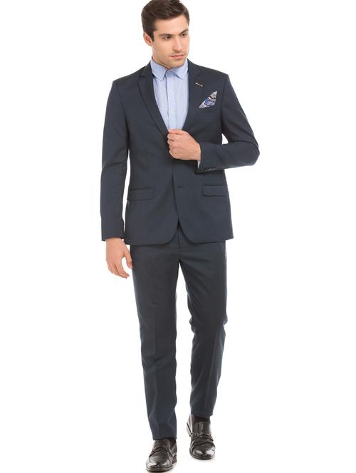 blue self design single breasted suit - 18004163 - Very Small Image - 1