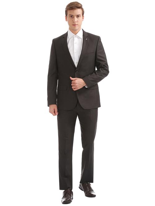 brown self design single breasted suit - 18004237 - Very Small Image - 1