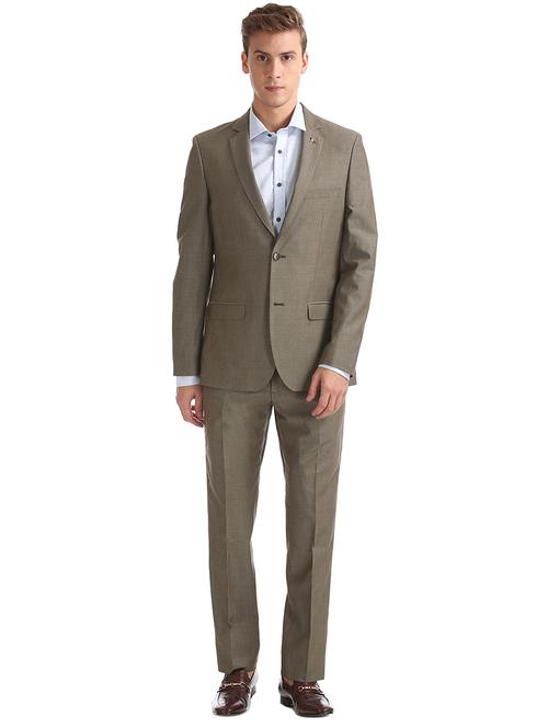 brown solid single breasted suit - 18004239 - Very Small Image - 1