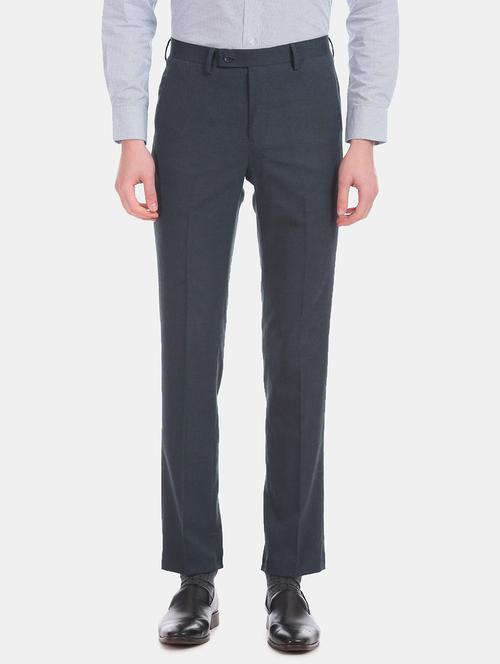 blue solid flat front formal trouser - 18004410 - Very Small Image - 1