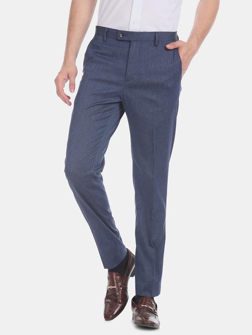 blue textured flat front formal trouser  - 18004432 - Very Small Image - 1
