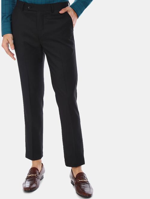 black textured flat front formal trouser  - 18004438 - Very Small Image - 1