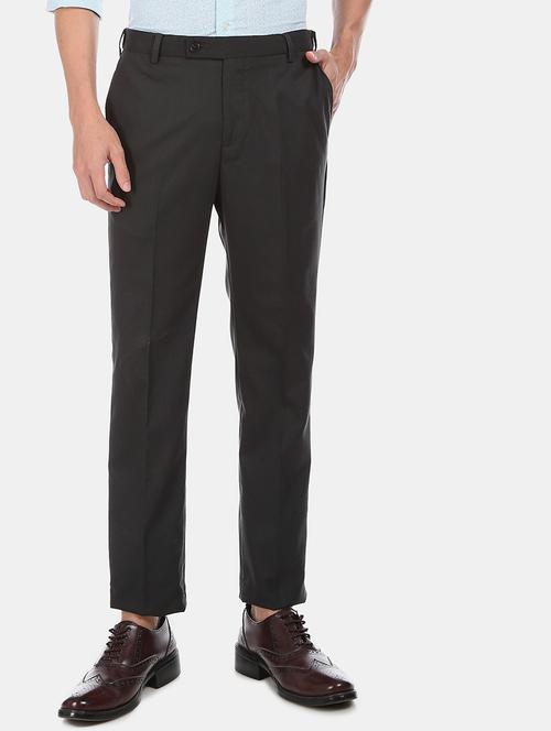 black textured flat front formal trouser  - 18004442 - Very Small Image - 1