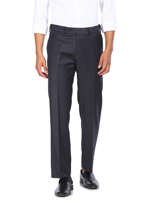 blue solid flat front trousers trouser - 18004486 - Very Small Image - 1
