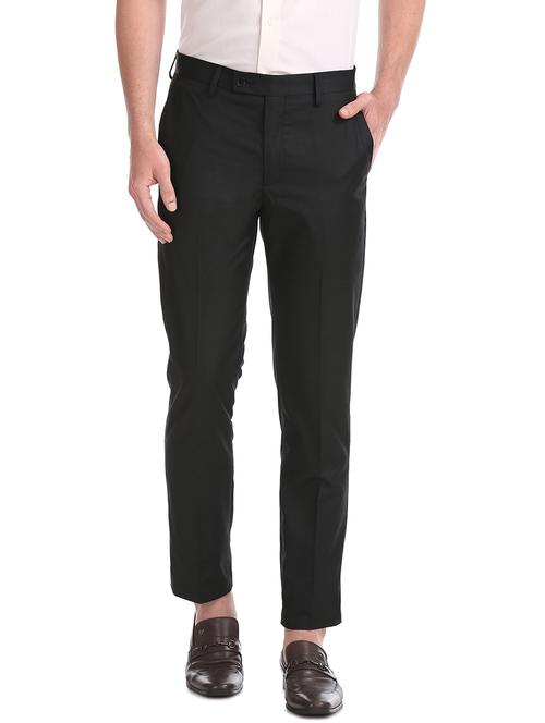 black solid flat front formal trouser - 18004488 - Very Small Image - 1